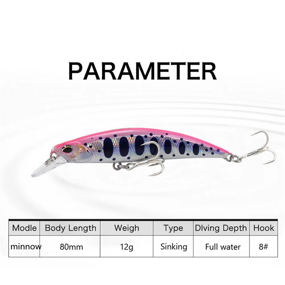 1Pcs Vivid Sinking Minnow Fishing Lures 12g 80mm Artificial Hard Crankabits  3D Eyes Wobblers Bass Bait Fishing Tackle Peche