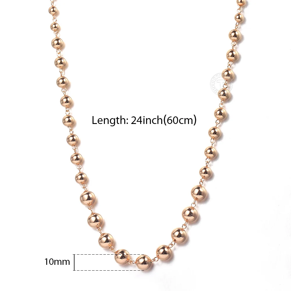 Necklace For Women 585 Rose Gold Color Beaded Chain Link Necklace 60cm Gift Jewelry Wholesale Dropshipping LCN47