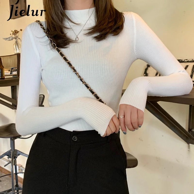 Jielur Solid Color Turtleneck Women Autumn Winter Knitted Sweaters  Basic Primer Pullovers Korean Sweater Slim-fit Pullover