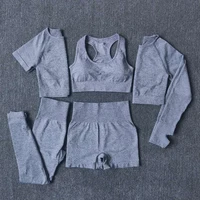 2/3/5PCS Seamless Women Yoga Set Workout Sportswear Gym Clothing Fitness Long Sleeve Crop Top High Waist Leggings Sports Suits - Image 3
