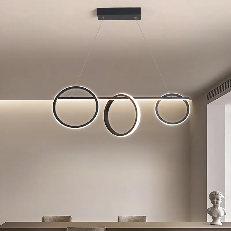 Replica lamp Modern LED art deco chandelier Dining Room Bedroom Living Room Black Circle Ceiling kitchen island lighting