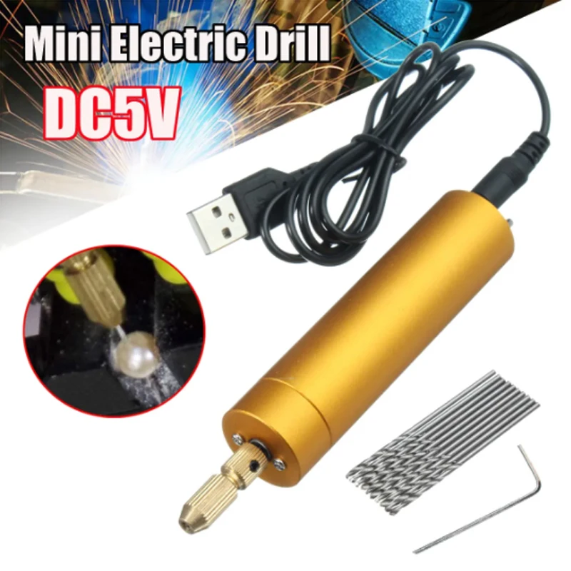 

WENXING Portable Mini Electric Drills Handheld Micro USB Drill with 10pc Twist Drill Bits DC 5V Professional Hand Drill