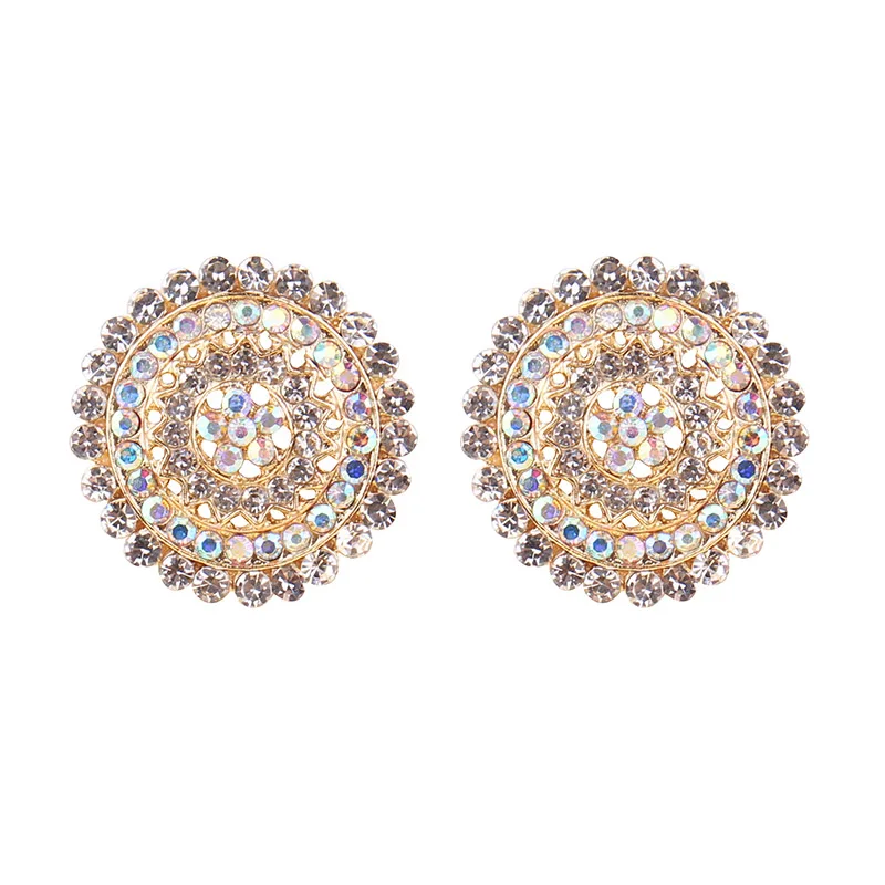 Colorful Crystal Geometric Circle Rhinestone Inlaid Crystal Stud Earrings Trendy Women Piercing Earrings for Party Jewelry