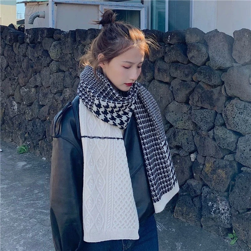 Imitation Cashmere Fashion Women Double-sided houndstooth Print Winter Scarf Warm Elegant Knitted Female Thick Long Wrap Shawl