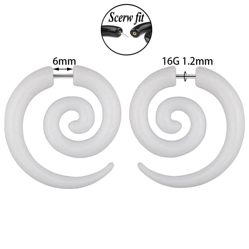 2pcs Acrylic Fake Cheater Stretcher Plugs Tunnel Faux Ear Taper Gauges Spiral Wing Stud Earrings Expander Piercing Body Jewelry