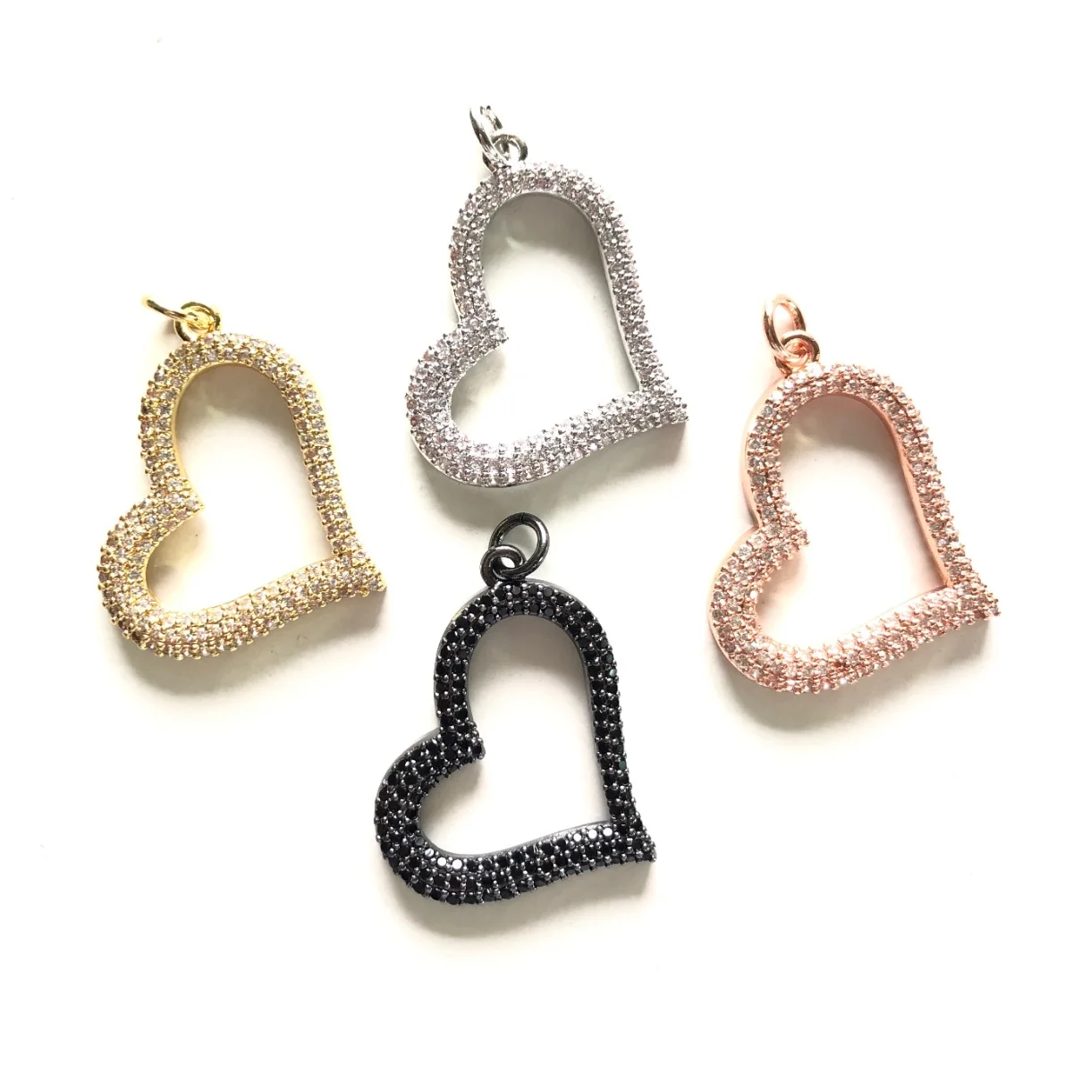 5pcs Zirconia Pave Heart Charms Exquisite Pendant for Women Bracelet Girl Necklace Making Gold-Plate Bling Jewelry DIY Accessory