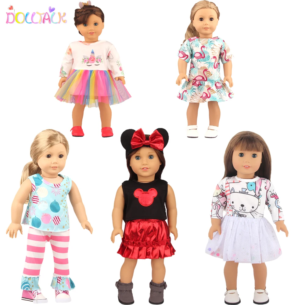 5 Sets American 18 Inch Girl Doll Clothes Animal Tree Mickey Clothes Dress Set For 43cm New Born Baby&OG,Doll Accessories Gift