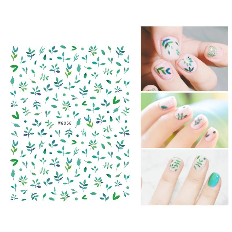 

10PCS Green Leaf Nail Art Sticker Cactus Applique and Garland Beautiful Nail Art Decoration Drawing