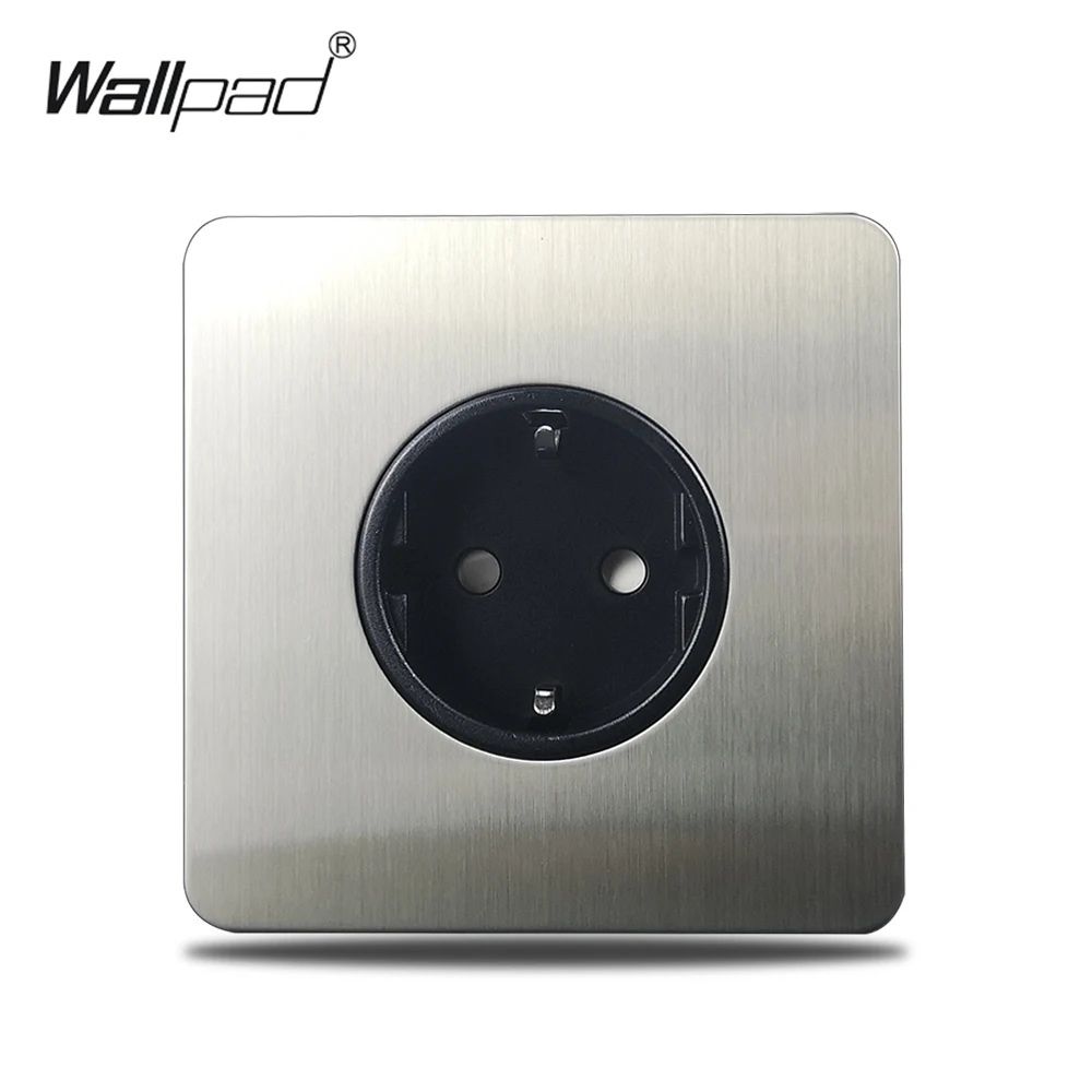 Wallpad H6 Series Brushed Silver Stainless Steel Panel Grounded 16A EU Wall Socket Electric Outlet