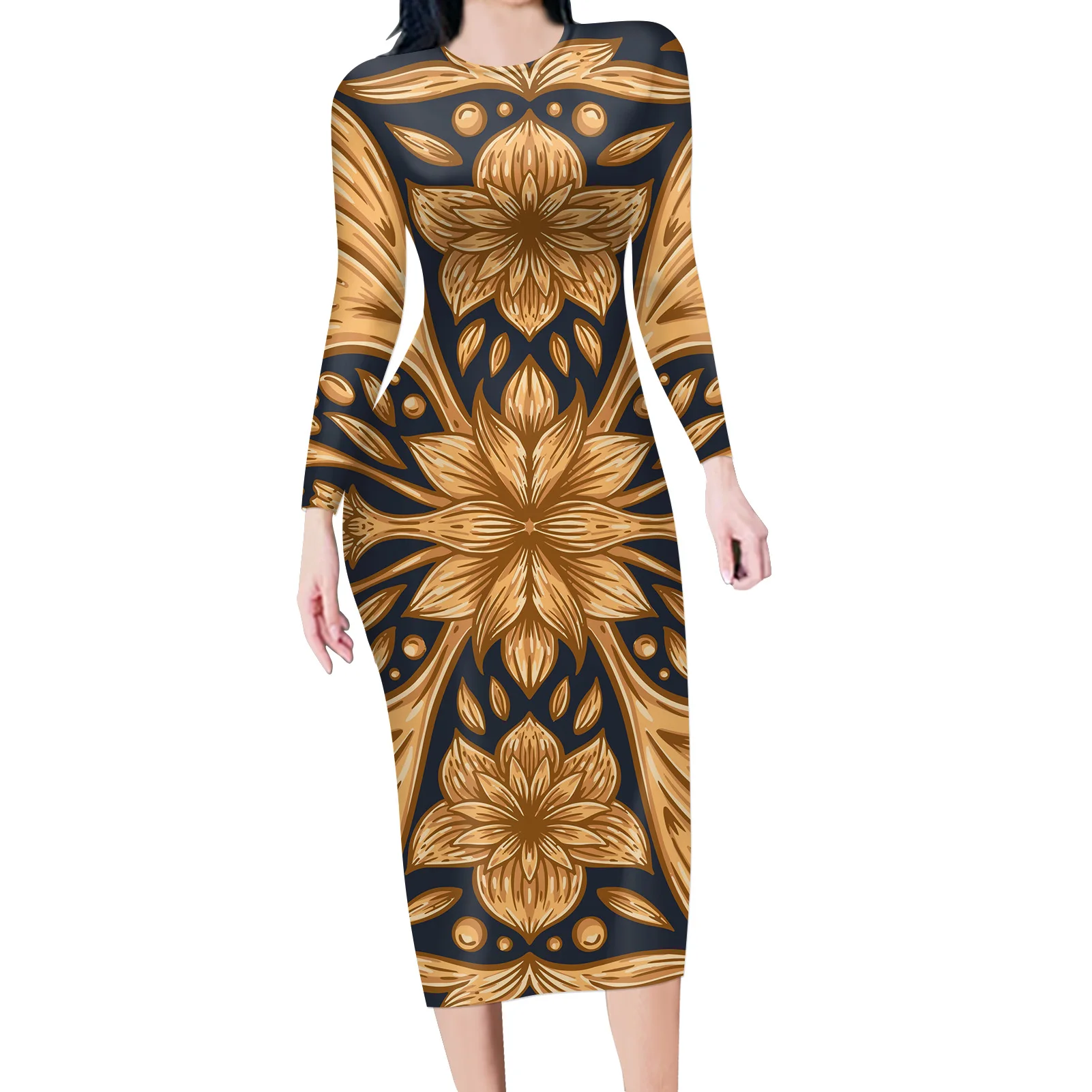 Hot Selling Sexy 2021 Vrouwen Elegante Bloemenprint Jurk Herfst Nieuwe Taille Vormgeven Jurk Lady Avond Party Dress