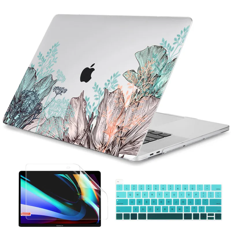 Green Leaves Printed Plastic Case Cover for Macbook Air 11 12 13 A2337 2020 Pro 13 A2338 A2289 15 16 Touch Bar 2019 A2141