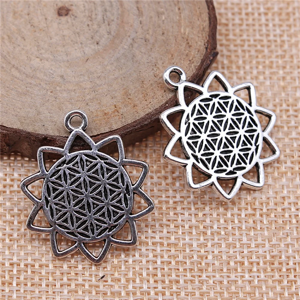 

Wholesale 60pcs/bag 29x25mm The Flower Of Life The Seed Of Life Charms Wholesale Antique Silver Color Charms Wholesale