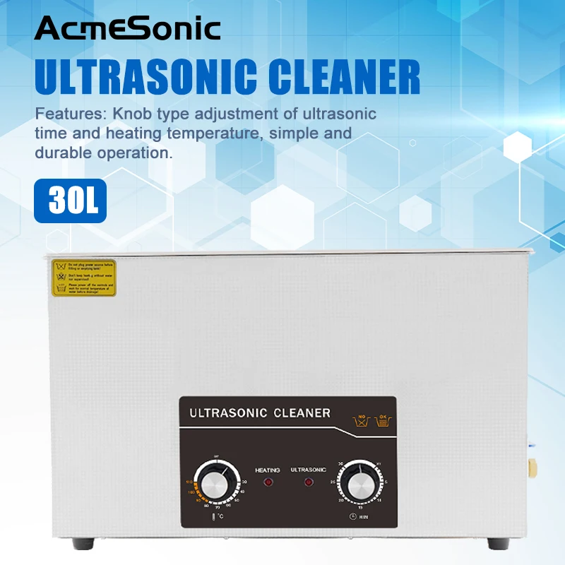

ACMESONIC коммерческий Ультразвуковой очиститель 30 л с нагревателем, Мощный Очиститель 600 Вт для запчастей, моторного велосипеда