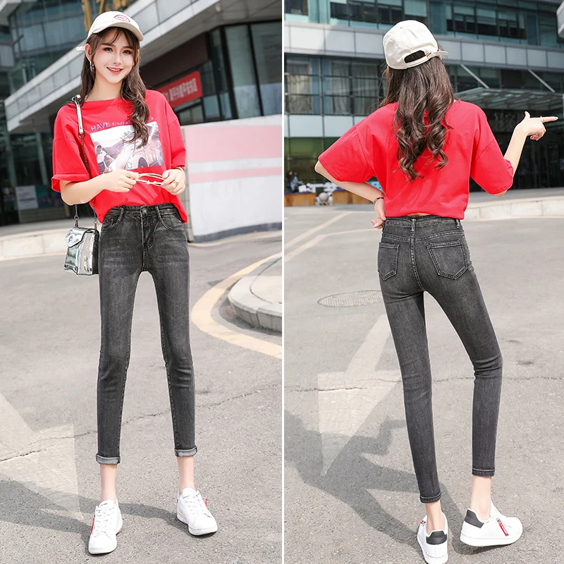 Women Jeans Fashion Female Denim Pencil Pants Skinny Ladies Trousers Button Zipper Fly High Waist Jean Lady Spring Wear Womens