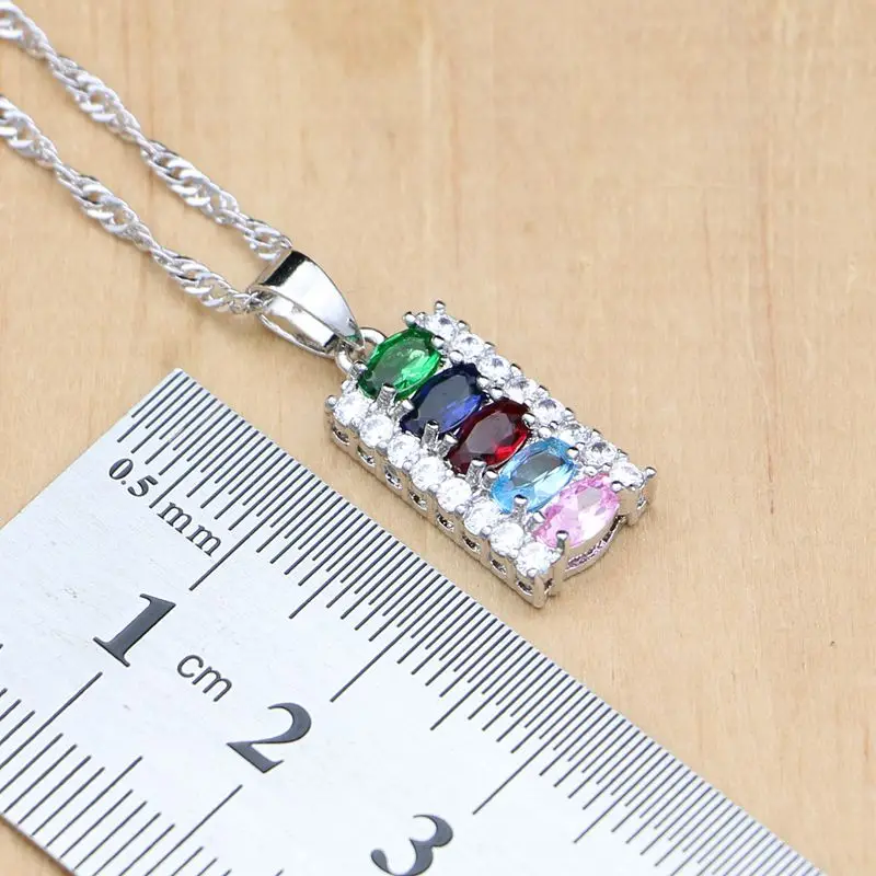 Compact Multicolor Stone 925 Silver Jewelry Sets For Women Wedding Earrings/Pendant/Ring/Bracelet/Necklace Set