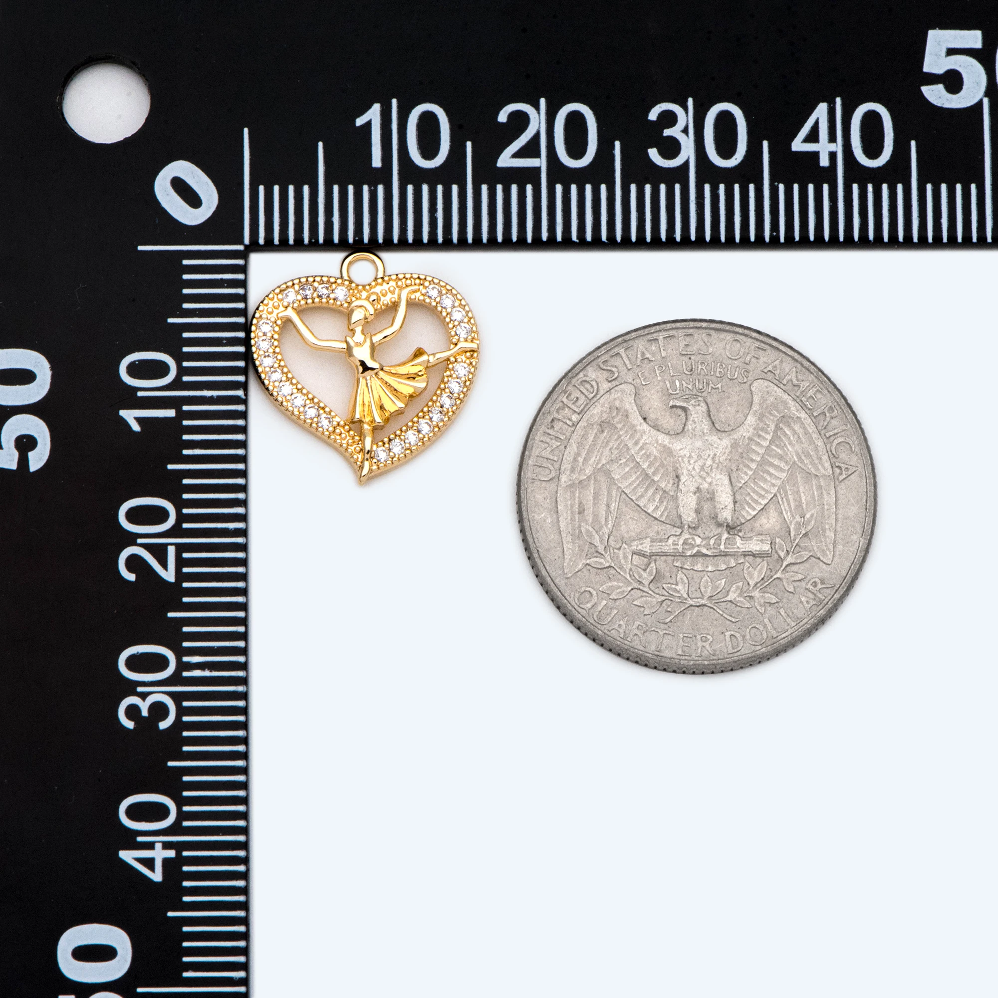 4pcs CZ Paved Gold Dancer Heart Charm, Earring Findings, Jewelry Making, Diy Material, Jewelry Supplies (GB-2549)