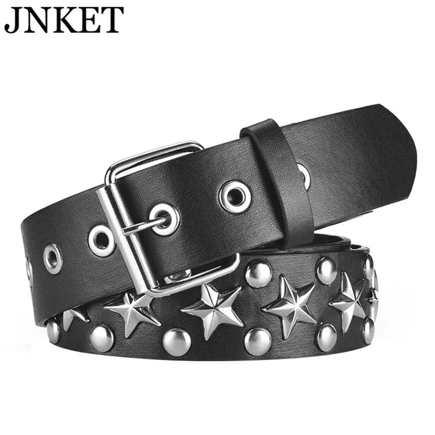 JNKET New Fashion Women Punk Rivets Rock Belt Five-pointed Star Belts Cinturon Pin Buckle Belt