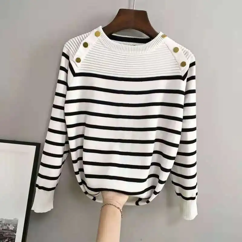 Women\'s striped autumn sweater jumper female casual O neck long sleeve chic casual sweater female high jumper