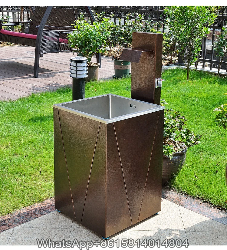 Outdoor courtyard wash basin and water waterfall column villa garden integrated pedestal basin outdoor copper faucet household