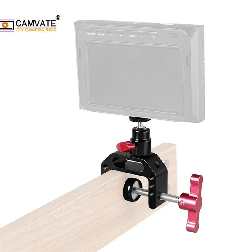 Morsetto a C CAMVATE con supporto Mini testa a sfera da 1/4 "-20 e fori filettati da 1/4" 3/8 "per supporto Monitor/LED/Flash/Video