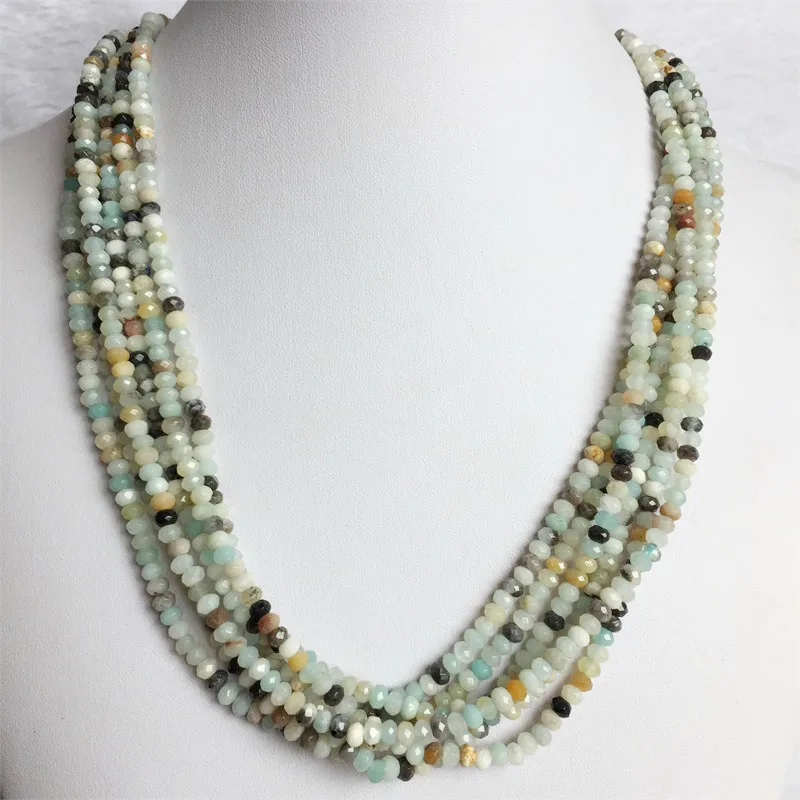3*4MM Faceted Amazonite Necklace Vintage Blue Green Natural Stone Jewelry Noble Elegant Exquisite Beaded Chain Choker Collier