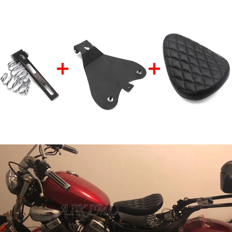 

Motorcycle Synthetic Leather Diamond Solo Seat w/Springs Base + Sliding T-Bar + Swivel Bracket Mounting Kit For Harley Bobber