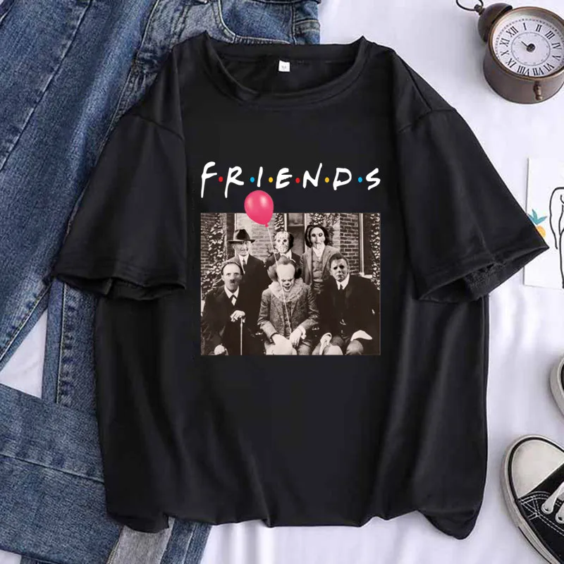 Michael Myers Jason Voorhees Halloween Horror Friends Women Black T-shirt Girl Summer Pink Grey Yellow White Tops Tee,Drop Ship