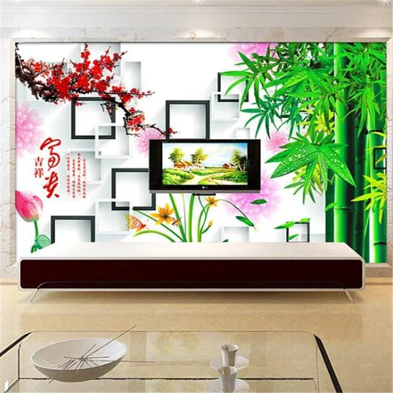 

Customized large wallpaper 3d mural living room bamboo plum blossom lotus word papel de parede mural TV background wall paper 3d