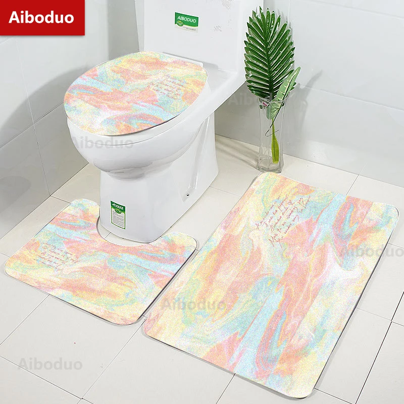 

Aiboduo Ins Style Color Pattern 3pcs/set Toilet Lid Cover Set NonSlip BathMat Restroom Rug Warm Home Decoration Absorbent Carpet