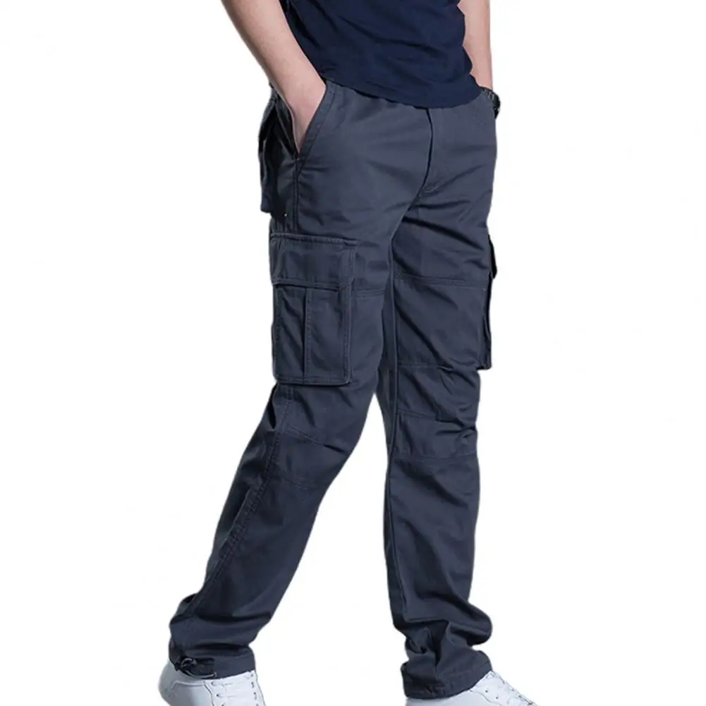 

Multi Pockets Solid Color Cargo Pants Breathable Elastic Waist Camping Pants Workwear