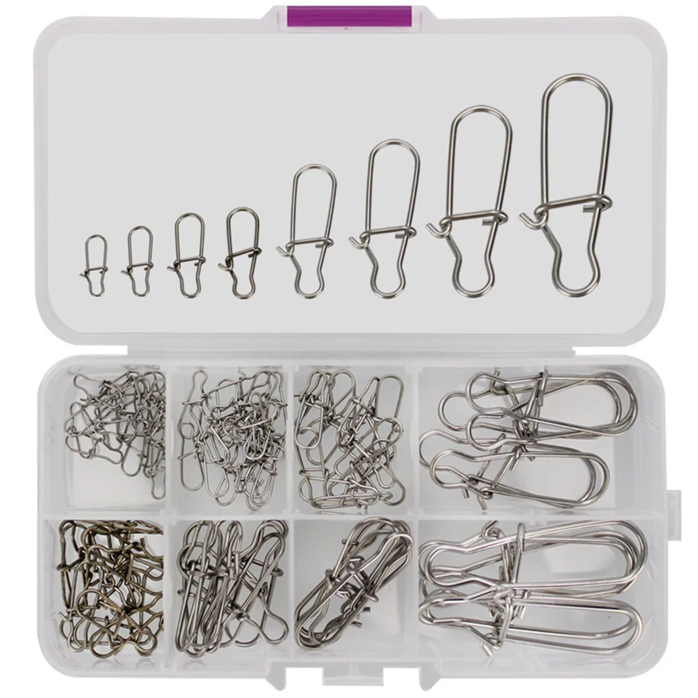 50/100Pcs Stainless Steel 0#-8# Mix Fishing Connector Fast Clip Lock Snap Swivel Solid Rings Safety Snaps Fishing Hook Tool Snap