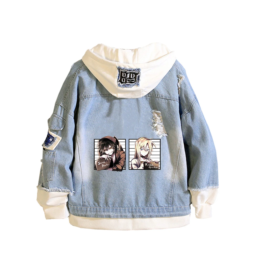 

Angels of Death Cartoon Unisex Jeans Jackets Anime Hooded Sweatshirt Plus Size Couple Coats Harajuku Streetwear Autumn Clothes