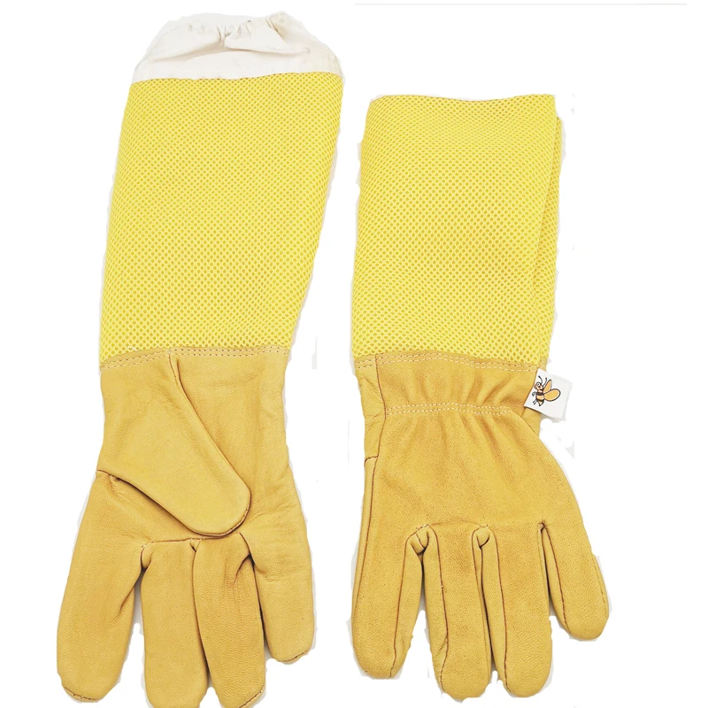 1 Pair Beekeeping Gloves Protective Sleeves Breathable Long Mesh Sheepskin Gloves for Apiculture Beekeeping Equipment