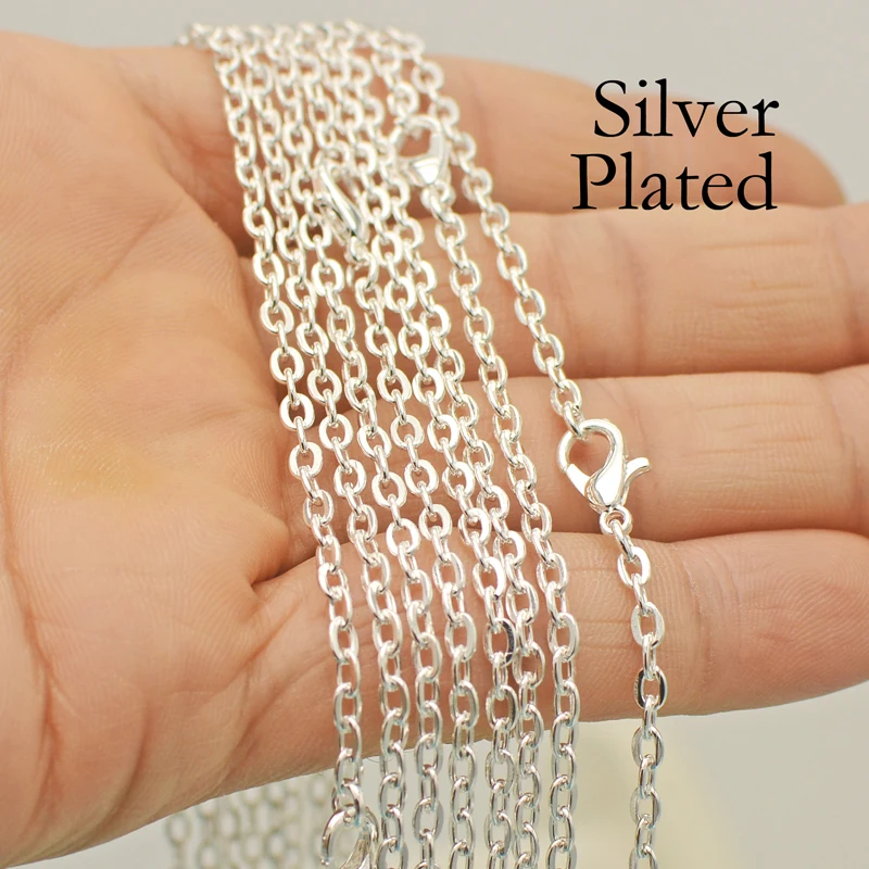 100 Pieces Silver Plated Necklace Wholesale 18 24 30 Inch Cable Link Rolo Chain Bronze Copper Gunmetal for Women Jewelry Making