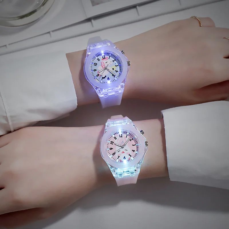 Relojes con luz de Flash de dibujos animados para niños y niñas, correa de goma, conejo, dinosaurio, reloj infantil, nuevo