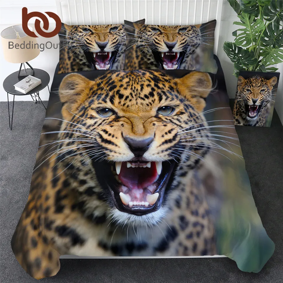 

BeddingOutlet Cheetah Face Bedding Set Leopard Cool Duvet Cover Wild Animal Home Textile Black 3D Bedroom Comforter Cover Set