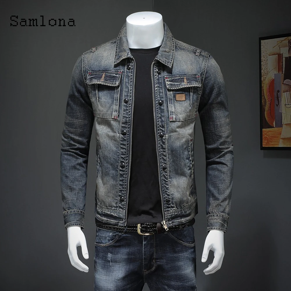 2022 New Spring Autumn Simple New Men Denim Jackets Casual Fashion Slim Fits Jean Denim Jacket Patchwork Zipper Mens Clothing