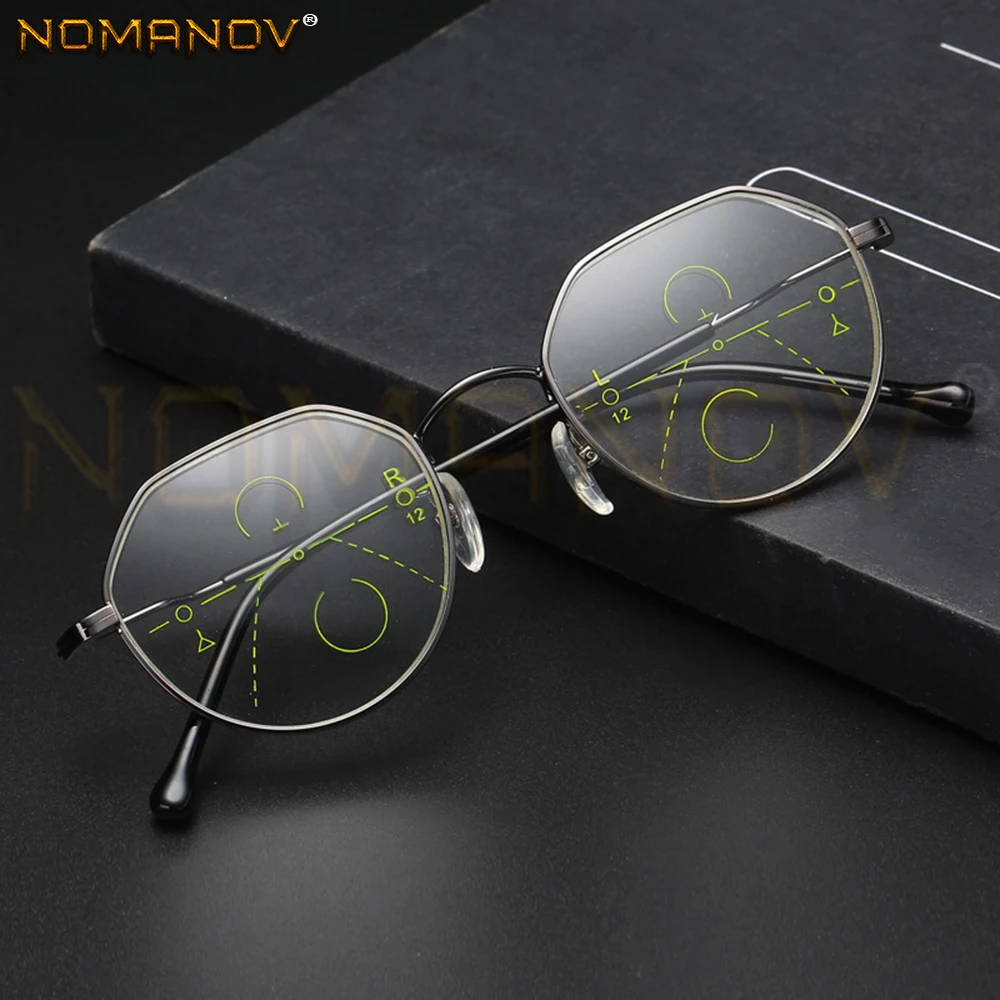Personality Polygon Frame Retro Round See Near and Far Progressive Multifocus Reading Glasses Add 75 100 125 150 175 200 to 400
