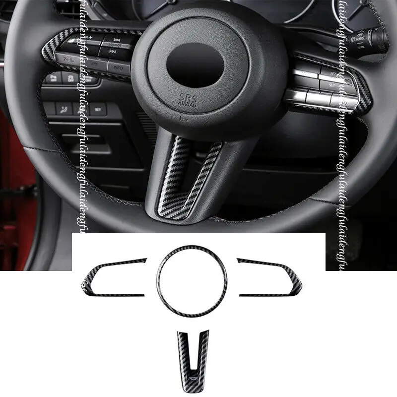 

Fits For Mazda CX-30 2019-2021 New ABS Carbon Fiber Look Interior Steering Wheel decor Cover Trim Moulding Car Accessories 4PCS