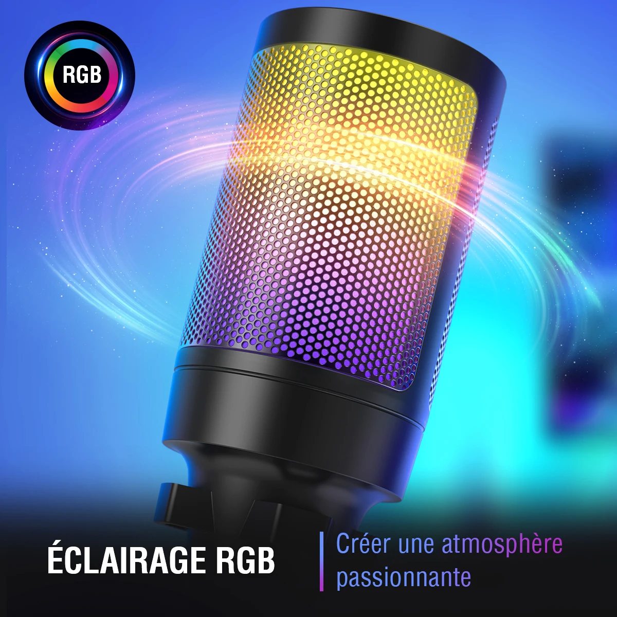 FIFINE Microphone de jeu à condensateur USB, pour PC PS4 PS5 MAC avec support anti-choc et contrôle de la Gain pour Podcasts, Ampligame A6V