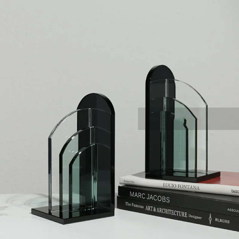 Modern Nordic Blue Green Black Stacking Arched Crystal Bookend Minimalist Model House Sales Department Book Holders Furnishings