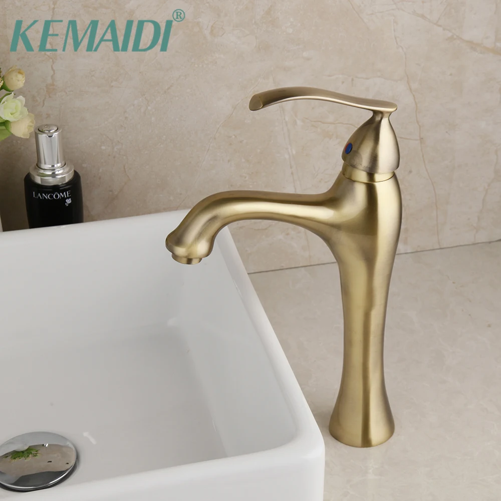 

KEMAIDI Brushed Gold Brass Bathroom Washbasin Faucet Single Handle Cold And Hot Mixer Tap Bathroom Sink Rotation Tap