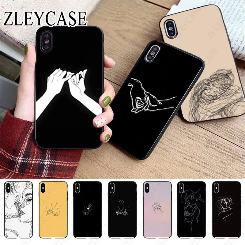 Minimalist line couple hand Love Phone Cover For iphone 15pro 11pro 13pro 14pro 12pro xs max 7 XR 12mini 15plus 13mini SE cases