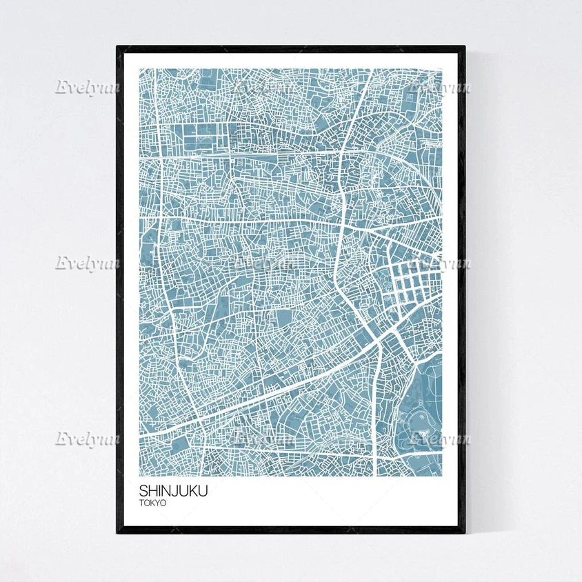 Shinjuku, Tokyo Map Nordic Retro Minimalism Painting Posters and Prints on Canvas Wall Art  Modular Pictures Home Decor Gift