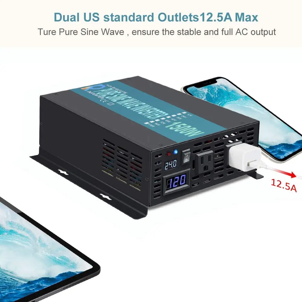 3000W Peak Off Grid Pure Sine Wave Solar Inverter 1500W 24V 220V Power Inverter Converter 12V/48V/110V DC to 120V/230V/240V AC