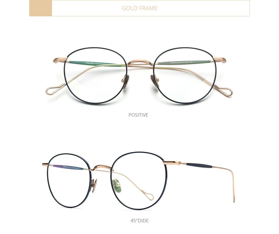 FONEX Titan Brillengestell Damen Markendesign Vintage Runde Brillengestell Herren Japanische Brillen Ultraleichte Brille 85645 – Detail 6