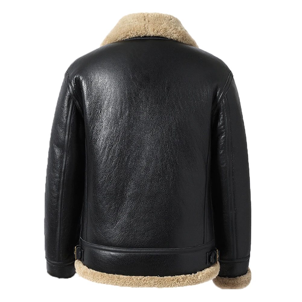 Shearling Jacket Mens B3 Bomber Jacket Short Leather Jacket Mens Winter Coats Fur Jacket Black Color