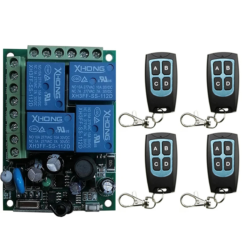 

Smart Multiple AC110V 220V 230V 433 MHz 4CH 4 Channel Wireless Relay RF Remote Control Switch Receiver+Transmitter For garage