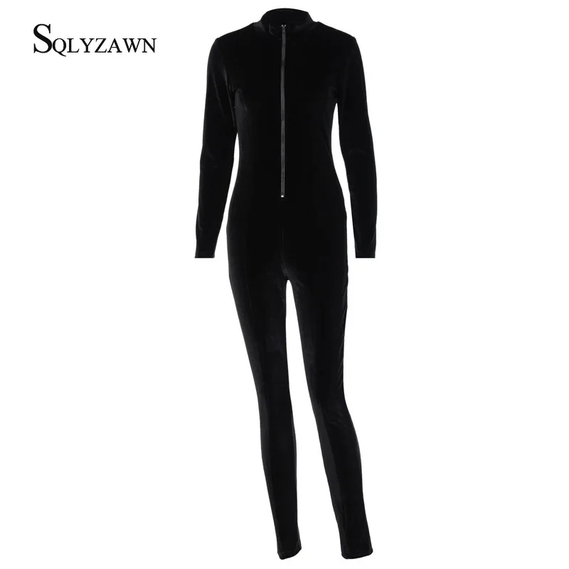 Velvet Sweatsuit 2020 Autum Streetwear Slim Fit Long Sleeve Zipper One Piece Romper Casual Skinny Long Trousers Fitness Jumpsuit
