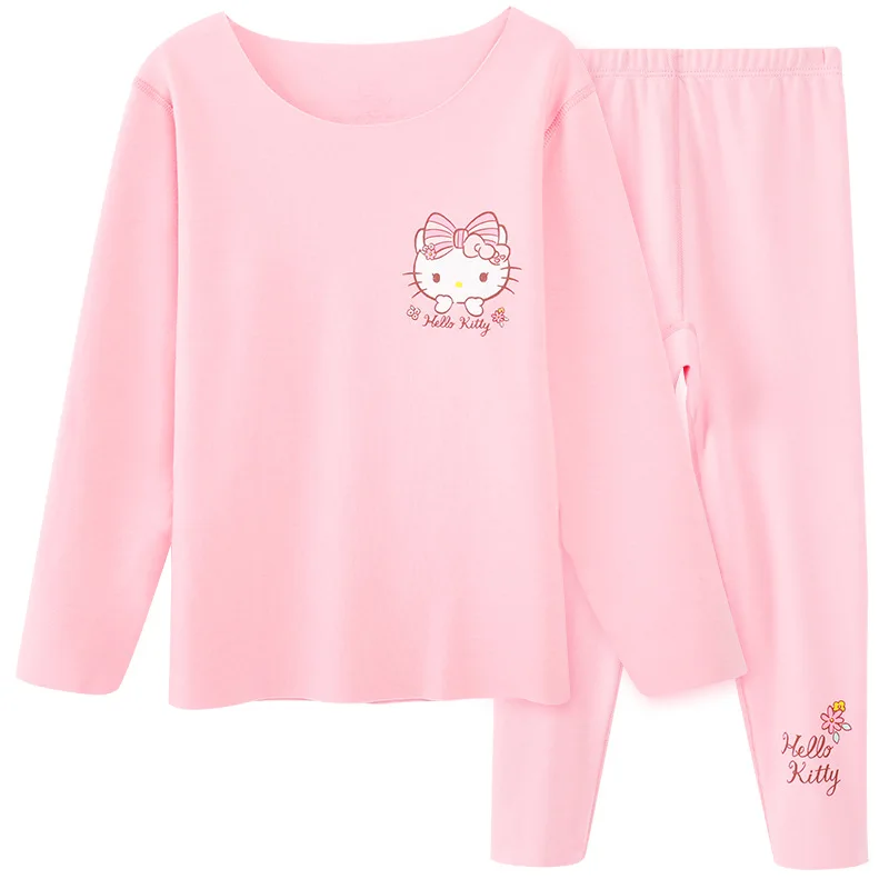 Hello Kitty Children\'s Thermal Underwear Set Autumn/Winter Girls\' Autumn Clothes Longpants Homewear In Big Children\'s Pajamas